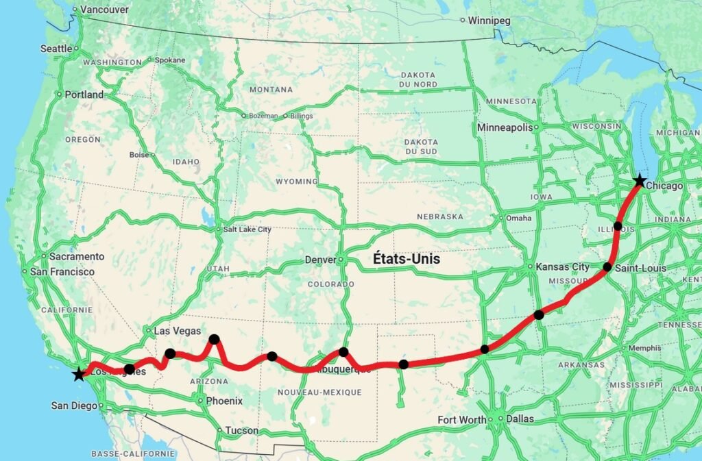 Illustration du voyage Route 66 à moto