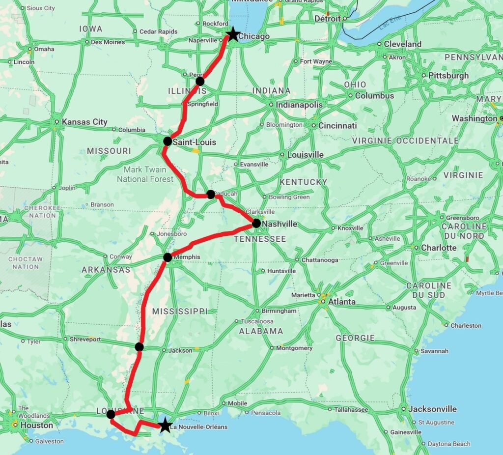 Illustration du voyage Route du Blues à moto